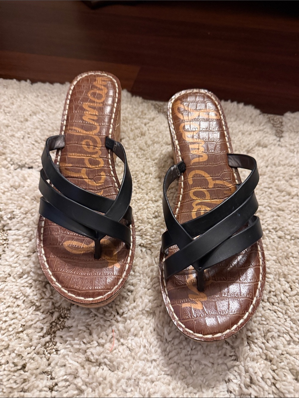 Sam Edelman Black Crisscross Toe-Post Sandals